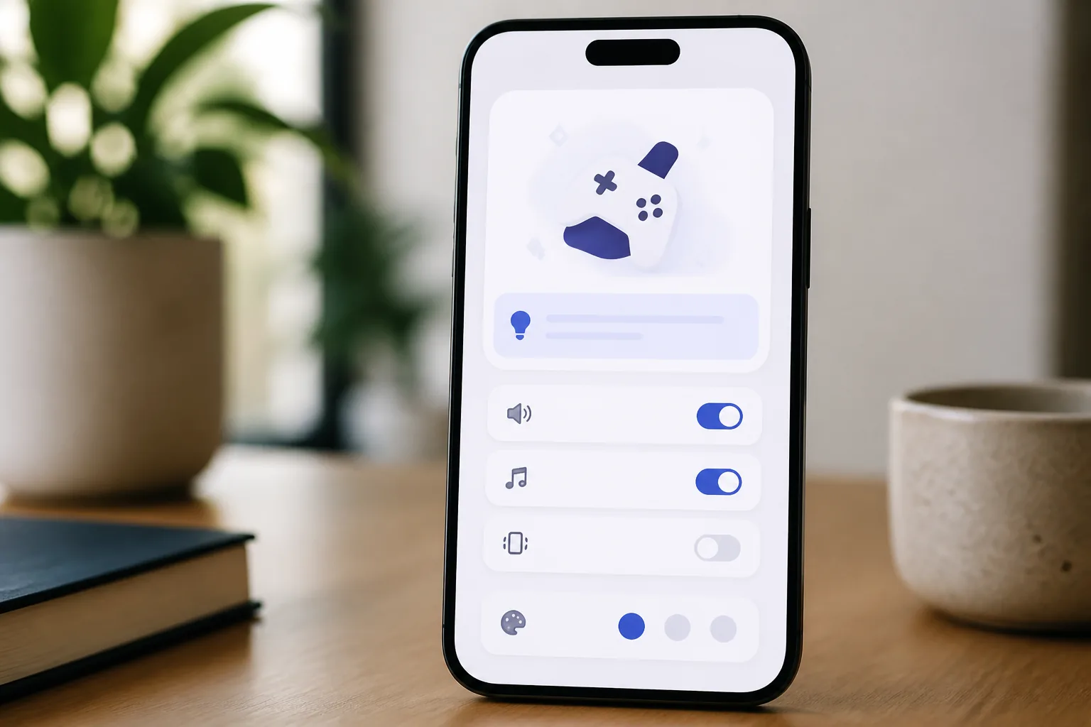 Clean simplified game onboarding and settings screen mockup with options up front after the redesign